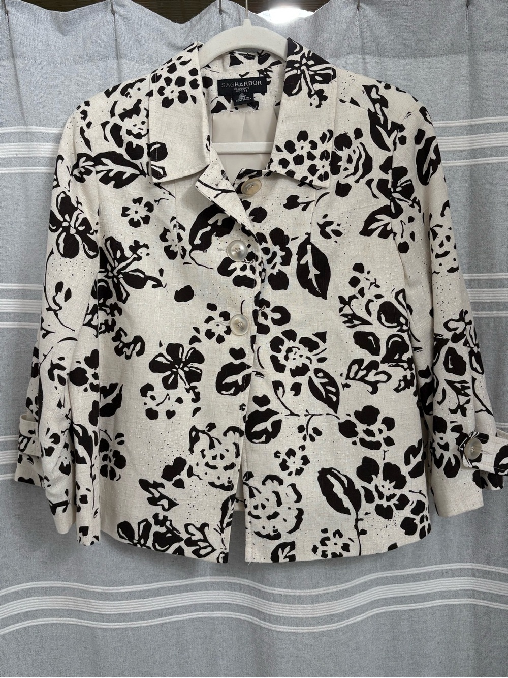 Sag Harbor Classics Petite Floral Linen Blend Cropped Blazer Size 14P
